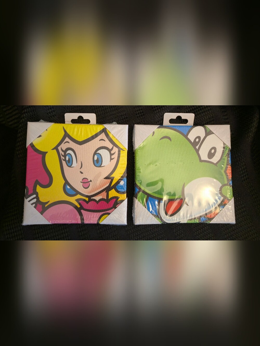NEW  Nintendo 2017 Princess Peach  & Yoshi  Canvas Art 6" X 6"  Set  of 2